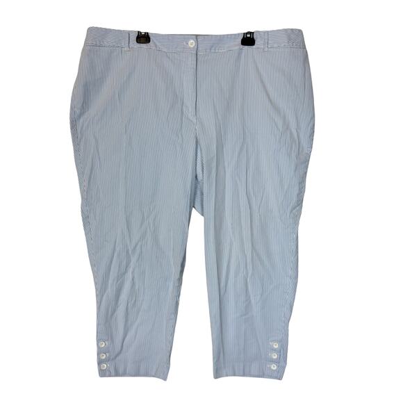 Talbots Perfect Crop Pants Womens 22W Blue White Striped Stretch Ankle Button - Picture 1 of 16